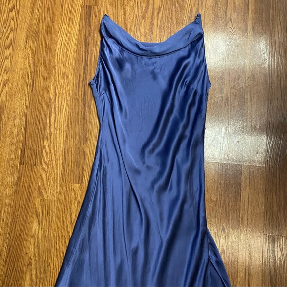 Vintage Y2K 100% Silk Blue Slip Dress Cowl Neck Silk Dress Backless Dress Prom - Picture 11 of 15
